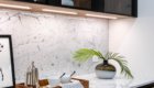 Luxurious calacatta marble countertops and full backsplash