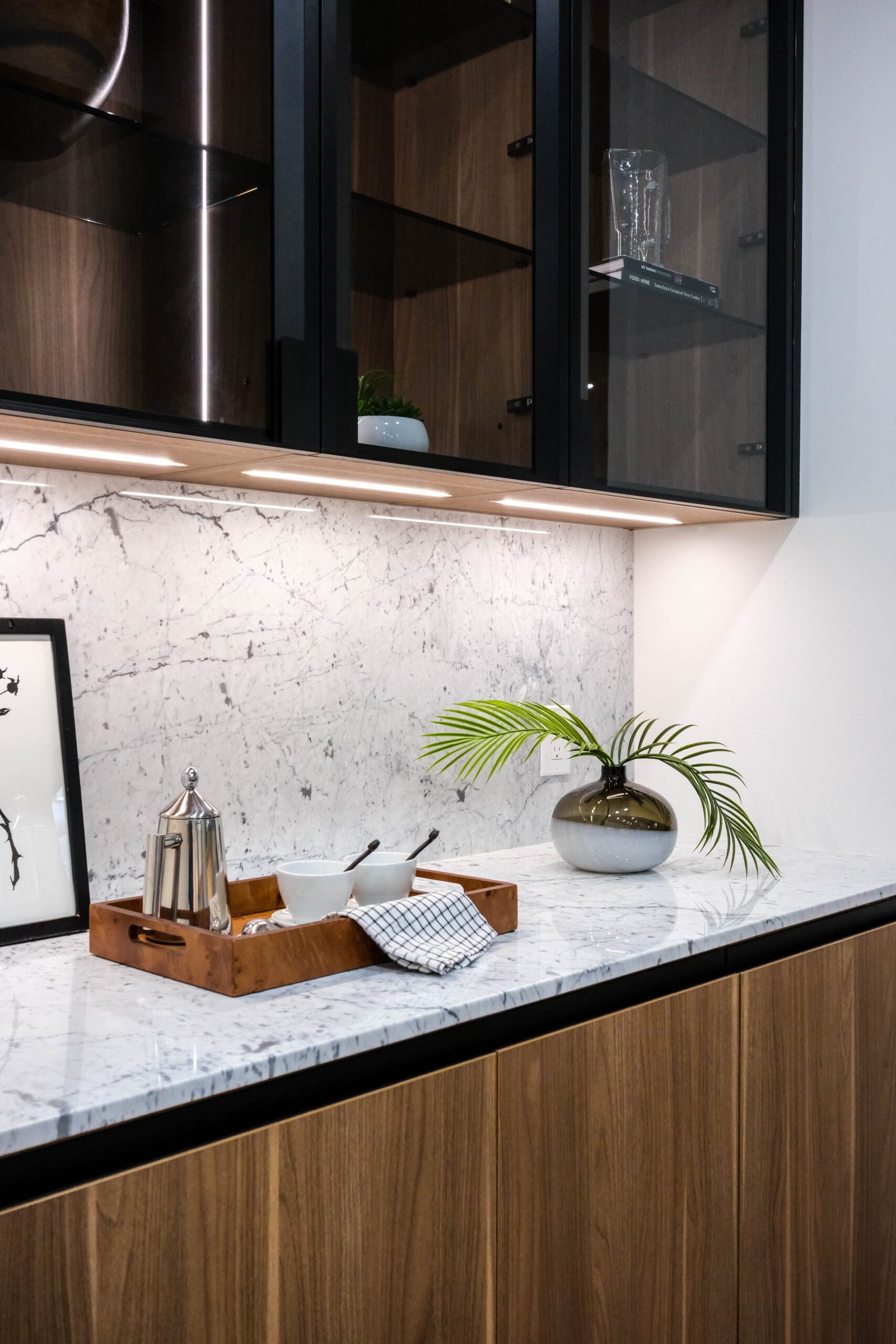 Luxurious calacatta marble countertops and full backsplash